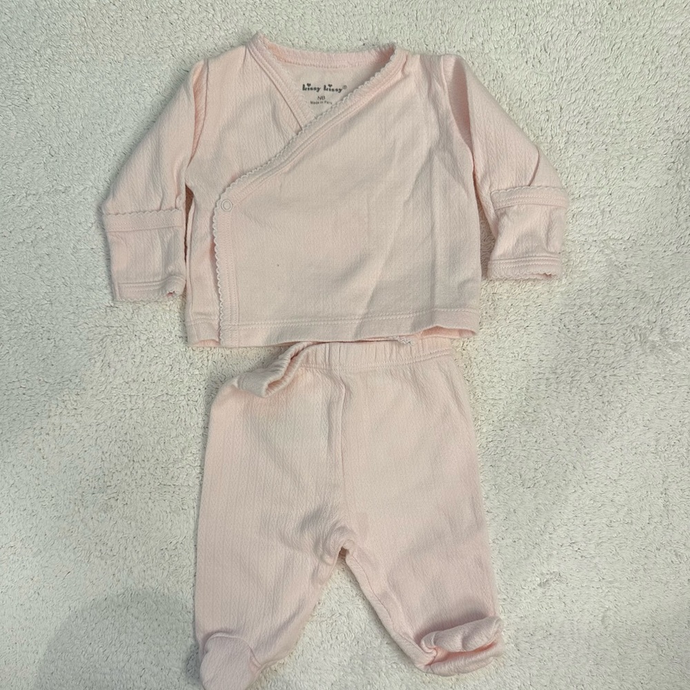 Kissy Kissy Tatiana Co. Pink Pointelle Cross Tee and Pant Set